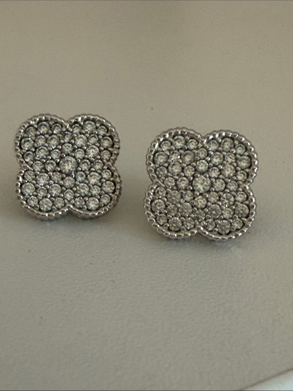 Pavé Clover Cluster Stud Earrings - Silver Crystal